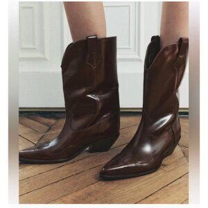 Zara Womens Western Leather Boots Maroon US 8 EU 39 burgundy 1005/410 NWT